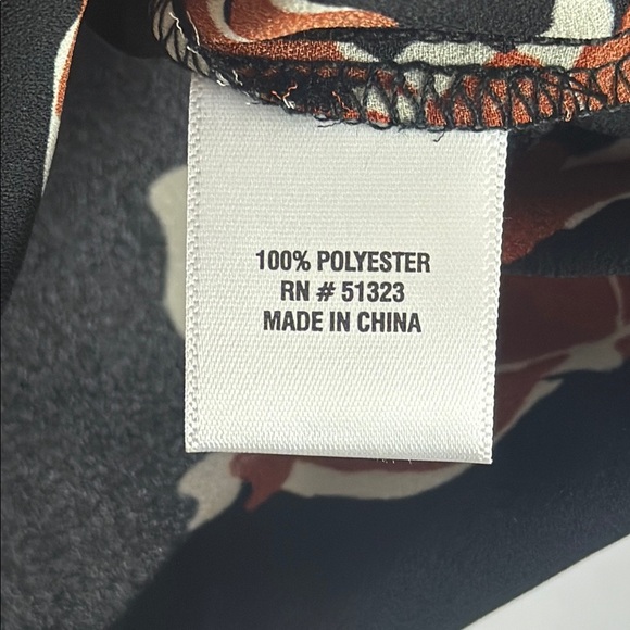 CeCe Floral Black and Orange 3/4 Flare Sleeve Tie Front Blouse - Picture 8 of 10